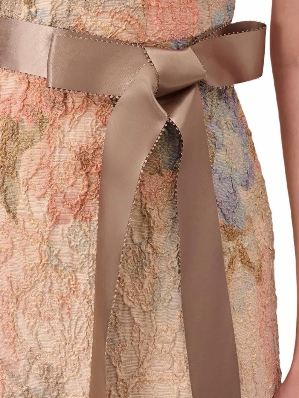 Adrianna Papell Pastel Floral Jacquard Mini Dress with Taupe Bow
